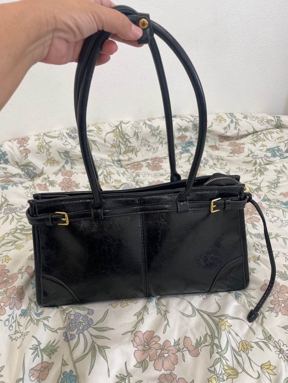 Classic Black Tote Bag with Gold Hardware